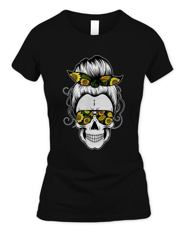 Messy Bun Skull for Women Sunflower Bandana Halloween