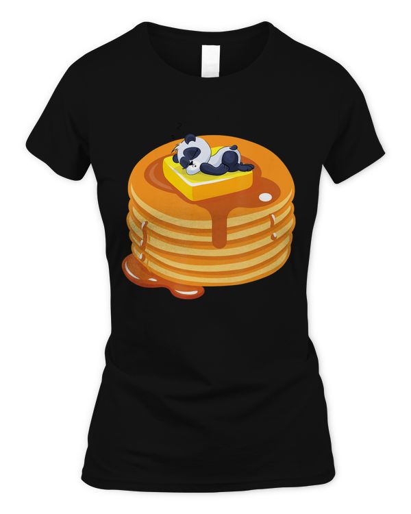 Baby Panda Resting On Top Of Pancakes Cute Baker T-Shirt