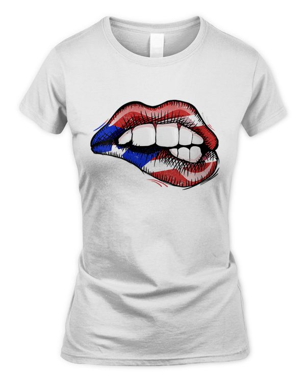 Womens Sexy Biting Lips Puerto Rico Flag