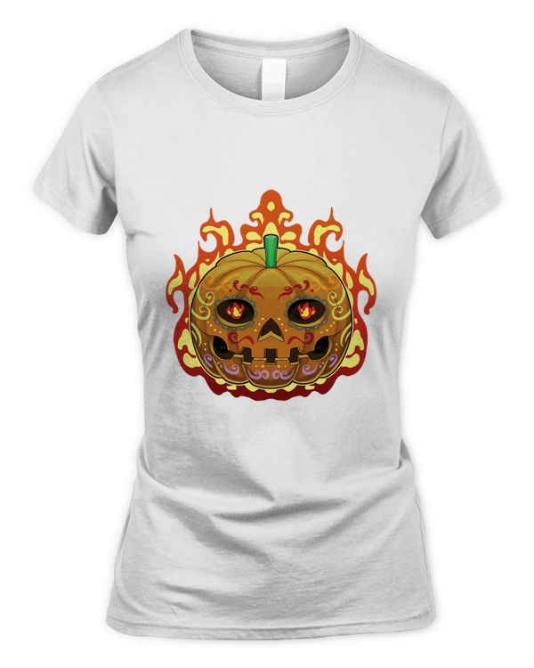 Pumpkin Sugar Skull Head Skeleton Dead Day Halloween Party T-Shirt