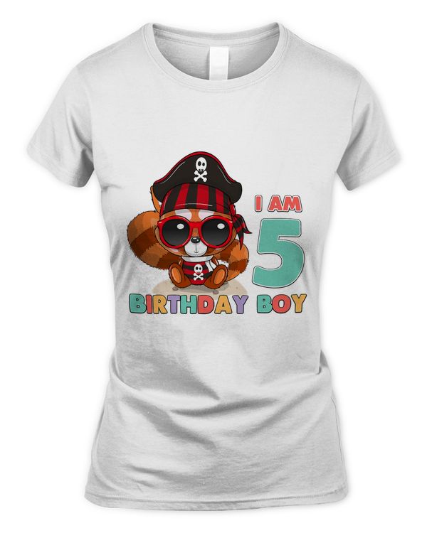 5 Years Old 5th Birthday Pirate Panda Since 2017 Boys Kids T-Shirt