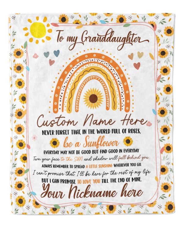 Personalized Plush Sunglower Rainbow Name Blanket with  for baby, toddler, big kids, teens, and adults Gift From Granparent for Granddaughter