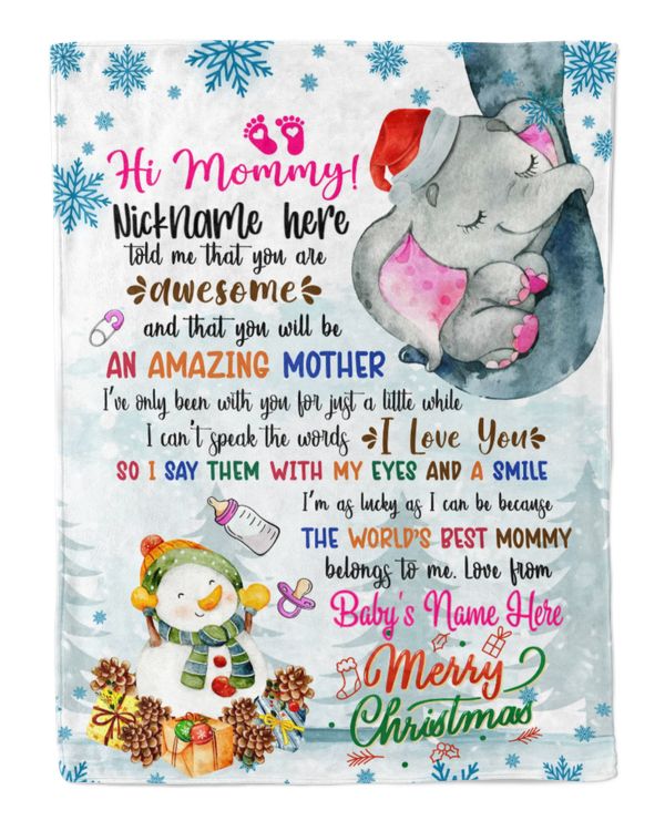 Personalized Hi MOMMY Elephant Cute Baby Girl,  Chritmas Gift from Grandma and baby for Newmom SNOW THEMES WITH GNOMES Merry Christmas