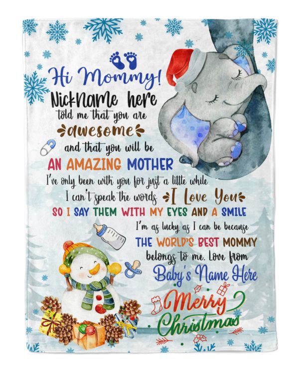 Personalized Hi MOMMY Elephant Cute Baby Boy,  Chritmas Gift from Grandma and baby for Newmom SNOW THEMES WITH GNOMES Merry Christmas