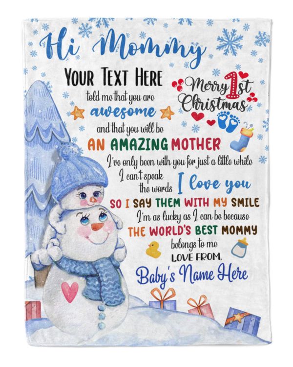 Personalized Hi MOMMY  Cute Baby Boy with Snowman,  1st Chritmas Gift from Grandma and baby for Newmom, First Christmas gifts.