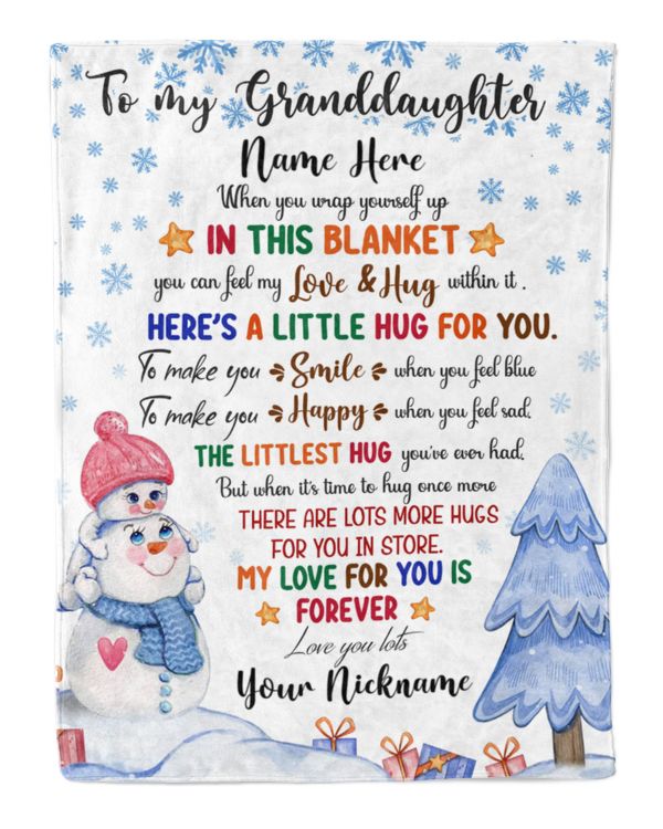 Personalized Winter Snowman To my Granddaughter Christmas Gift with Hug Quotes