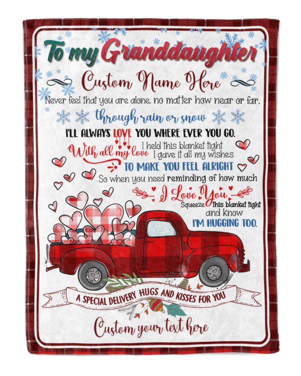 Personalized Winter Christmas  Red plaid Truck with Heart Blanket To my Granddaughter Christmas Gift with Love Quotes