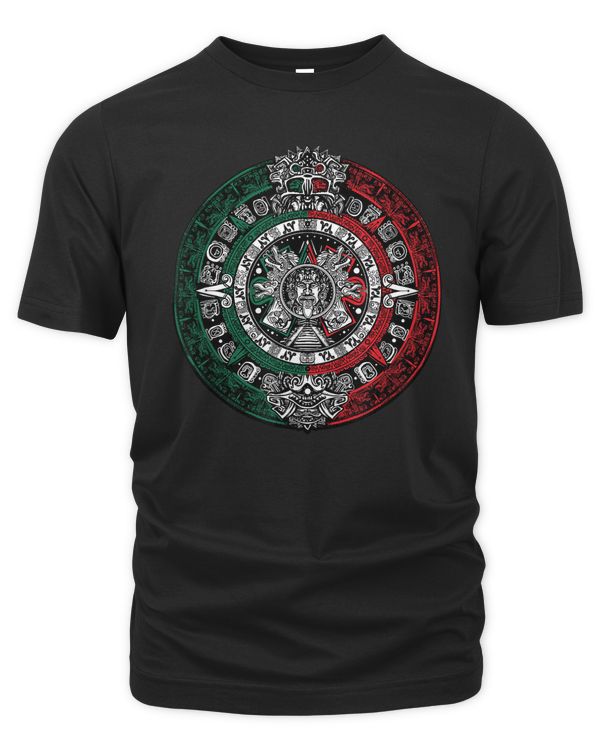 aztec calendar - azteca sun stone - mexico flag t-shirt