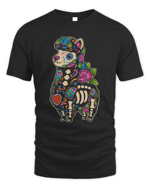 Llama Sugar Skull Mexico Alpaca Calavera Dia De Los Muertos T-Shirt