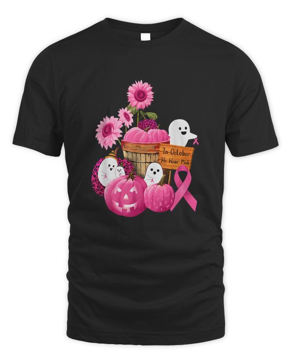 In October We Wear Pink Ghosts & Pumpkins For Breast Cancer T-Shirt