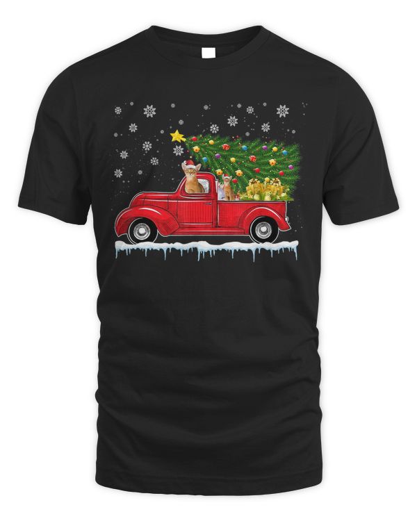 Abyssinian Cat Red Car Truck Christmas Tree Santa Xmas Cat T-Shirt