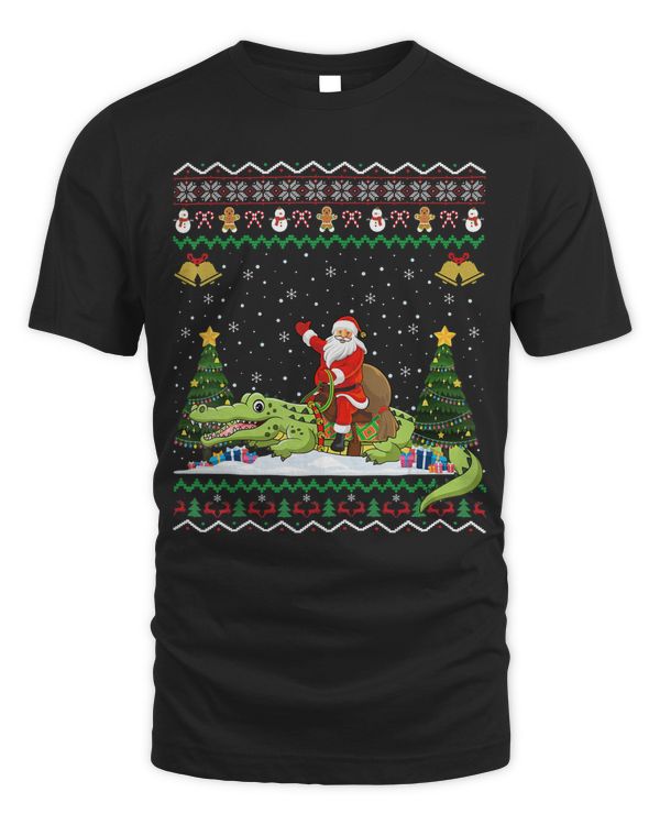 Alligator Ugly Xmas Gift Santa Riding Alligator Christmas T-Shirt