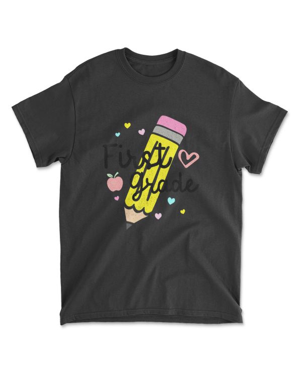 1st Grade Shirt Back to School First Day Pencil Teacher Girl
