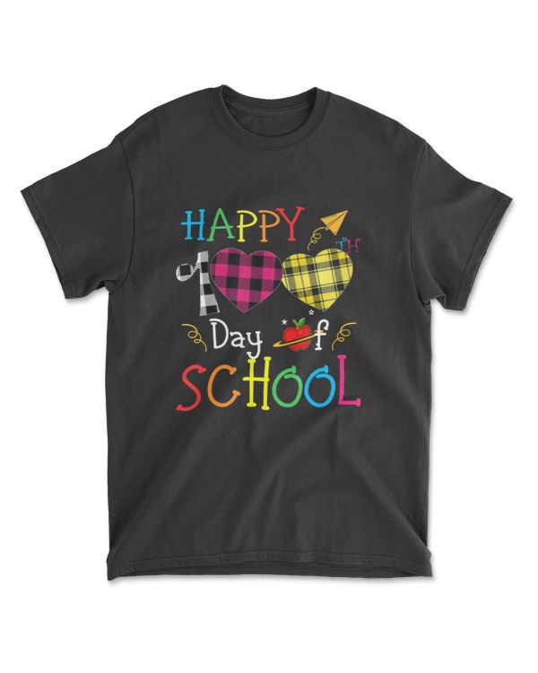 100th Day School Buffalo Lumberjack Plaid Heart Kid Student T-Shirt