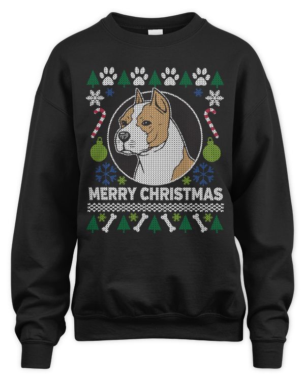 Amstaff Terrier Merry Christmas Ugly Xmas Dog Paws Sweatshirt