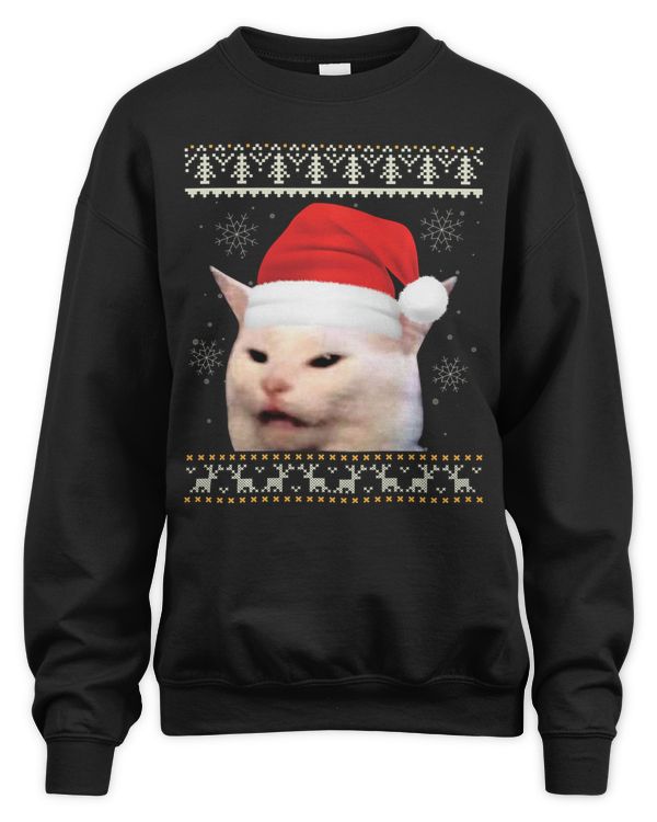 Best Santa Hat Confuse Cat Meme Ugly Christmas Sweater X-mas Sweatshirt