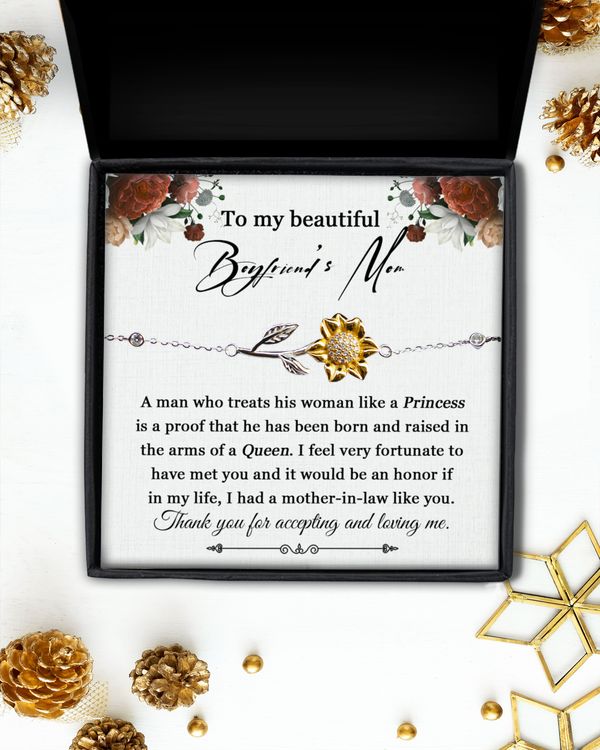 Boyfriend's Mom Sunflower Bracelet, Ideas Christmas Gift For Boyfriend's Mom, Birthday Gift for Boyfriend's Mom, Future Mother In Law Gift