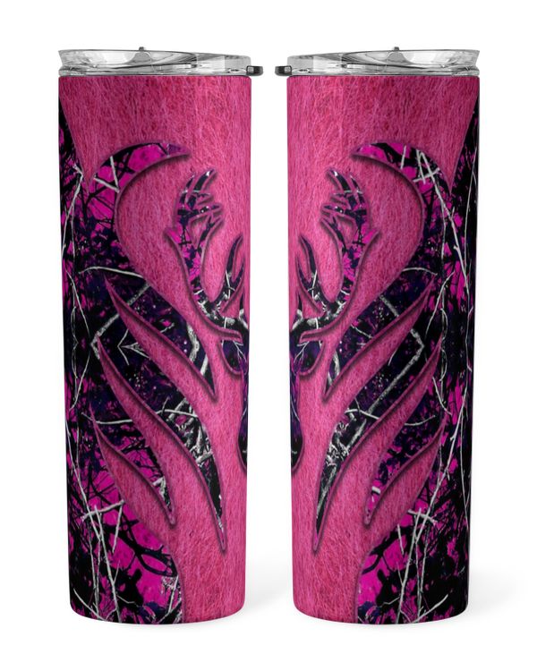 Skinny Tumbler Hunting Deer Pink