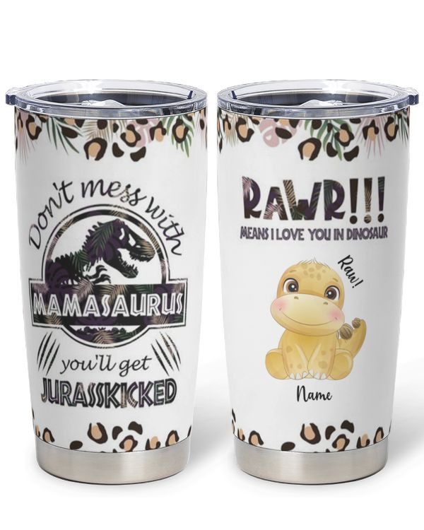 Tropical Leopard Mamasaurus Rawr Personalized Tumbler, Best Gift For Mother, Gift For Mom